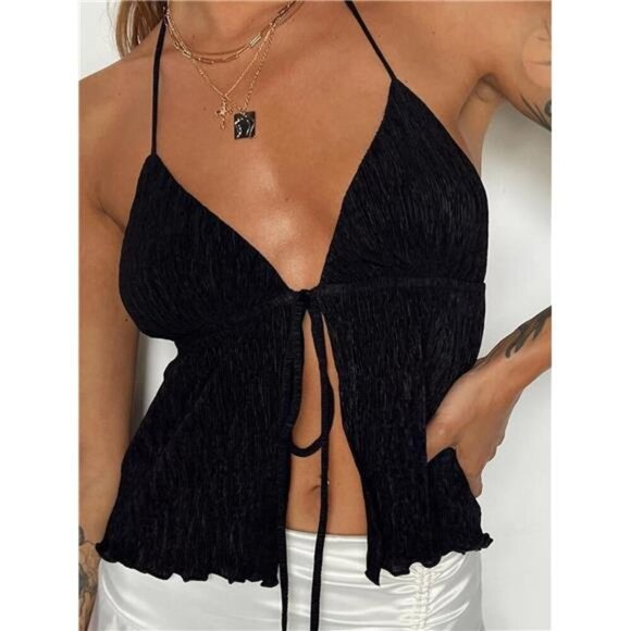 Halter Neck Cami with Tie Front Detail - Picture 3 of 16